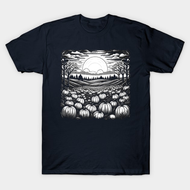 Vintage Retro White Night Of Pumpkins in the Patch T-Shirt by vystudio